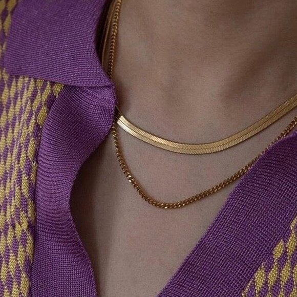 ⚡Snake Chain Herringbone Necklace For Women Gold Filled 14K Gold Silver Plated - Picture 7 of 7